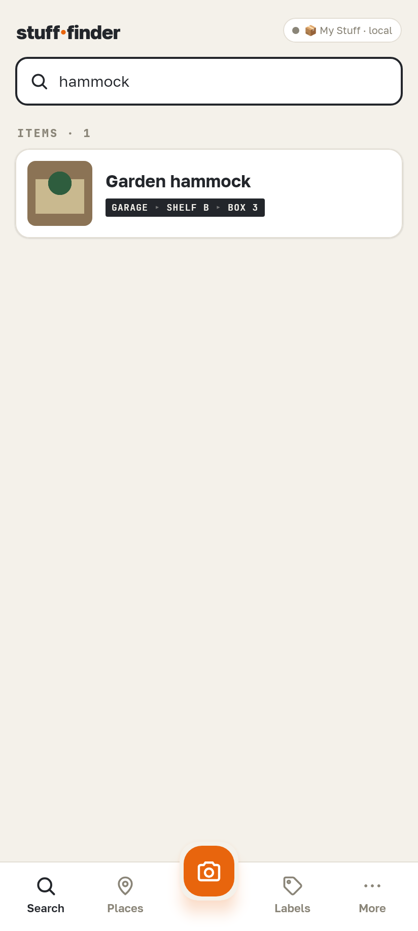 stuff·finder — екран пошуку
